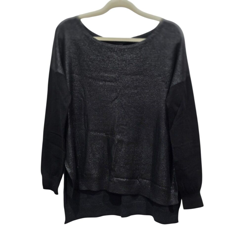 Karen Millen KT102 Metallic Knit Sweater Size 3 US 8 Black High Low Oversized